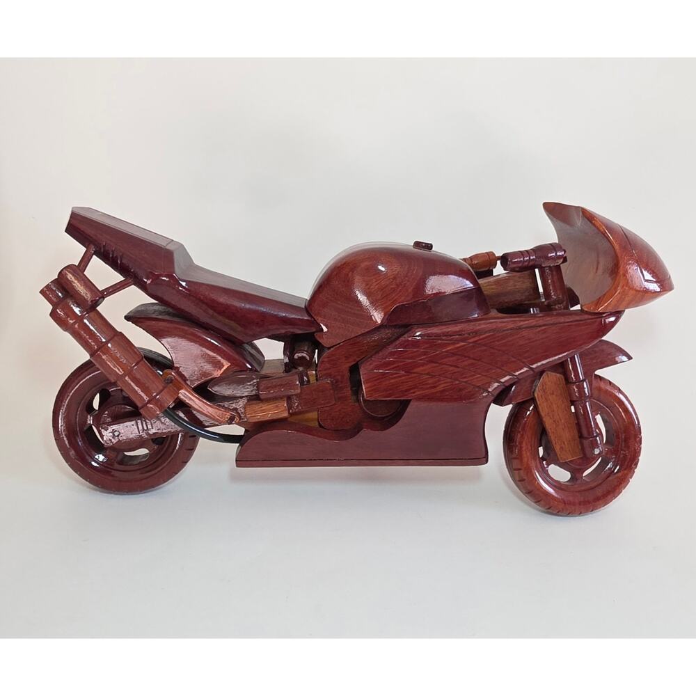 Hand Carved Wooden Motorcycle Sculpture Decorative Wood Motorcycle